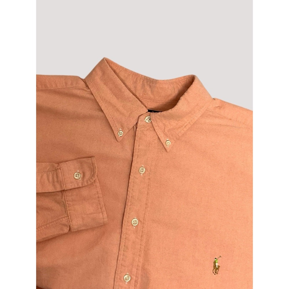 Ralph Lauren Chambray Peach Orange Button Down Shirt XLT Multicolor Pony Classic